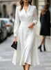 Autumn Women's Notched Work Long Sleeve Maxi Dress Wrap Waist A Line Midi Dress Elegant Long Party Dress Robe Femme