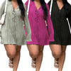 Long Sleeve Women V-neck Pleated Dress Casual Streetwear Plus Size Mini Dresses Autumn Slim Party Casual