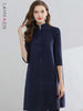 Women Pleated Single Breasted Dress Stand Theree Quarter Sleeve Tide Spring 2F0095