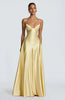 Solid Color Satin Bustier Women Maxi Dress Yellow Spaghetti Strap V Neck Waist-cinching Dresses Party Vestidos