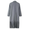Grey Tassel Woolen Overcoat Women Casual Lapel Long Sleeves Double-breasted Pocket Loose Long Coat Lady Commute Outwear