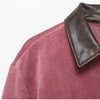 Women's Pink Corduroy Pu Leather Collar Cropped Jacket Long Sleeve Zipper Coat All-match Spring Autumn Outfit