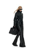 Spring Autumn Long Fitted Soft Black Pu Leather Flare Pants for Women Low Waist Sexy Designer Gyaru Clothes