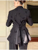 Black Blazer Jacket Pant Sets Chic Double Breasted Slim Waist Suit Coat Wide-leg Suit Trousers Spring Lady Party Outfits