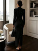 Women's Evening Party Elegant Long Dress Solid V-Neck Long Sleeve Sheath Bodycon Maxi Dresses White Black Clothing