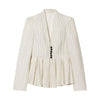 Women Striped Short Skirt Style Hem Blazer Long Sleeve Single Breasted V-Neck Casual Commuting Chic Jacket Lady