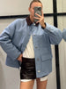 Oversized Tie Waist Short Trench Coat Stand Collar Long Sleeve Patch Pockets Spring Chic Daily Casual Women Jacket