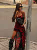 Camisoles Mesh Patchwork Prints Sheer Irregular Hemline Chic Sheath Women Dresses Sexy Club Streetwear Female