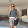 Women's Dark Grey Peplum Cropped Blazer Stand Collar Single Breasted Waist Vintage Coat Spring Chic Lady Streetwear
