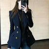 French High-grade Navy Blue Double-Breasted Blazer Jacket Outwear Women's Spring Loose Commuter Suit Jacket Top