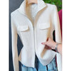 Zipper Short Knitted Cardigan Sweater Women's Spring Autumn Korean Versatile Coat Top Turn-Down Sweater Solid