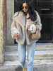 Women Cropped Faux Fur Jacket Coat Long Sleeve Front Snap-button Female Outerwear Chic Lapel Collar Thick Coat