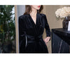 Temperamnet Velvet Jumpsuit For Women Elegant V-neck Long Sleeve Slim Wide-Leg Pants with Brooch