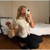 Side Button Ruffle Blazer Detachable Ruffle Cuff Jacket Stand Collar Spring Office Retro Edgy Casual Women Blazer