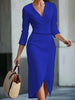 Spring and Autumn Women's Clothing, Solid Color V-Neck Slit Dress, Elegant and Slim-Fitting French-Style Dress for Work