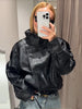 Women's Autumn Standing Collar Leather Jackets Windproof Loose Fold Coats Vintage Style High Street Outdoors Clothes