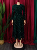 Vintage Sequin Women Church Swing Dresses Long Sleeve O-Neck High Waist Elegant Glitter Banquet Party Evening Dress