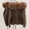 Coat Women Cardigan Natural Fox Fur Coat Women Real Mongolian Fur Knitwear Female Spring Autumn Hooded Knitted Fur Jacket