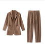 Simple Women's Two Piece Set Dragon Scale Long Sleeve Notched Pleated Blazer And Elastic Waist Straight Pants 2DB4432