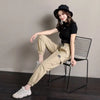 Women Pants Thin Style Solid Casual Pockets Wide Leg Trousers Drawstring Ladies Straight Pants Versatile