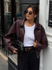 Women Coated Cinched-waist Leather Jacket Retro Casual Lapel Full Sleeve Zipper Fishbone Coats Lady Daily High Street Coat