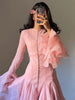 Women's Irregular Pleated Patchwork Long Flare Sleeve Waist Cinching Midi Dresses Female Clothing