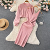 Winter Women Knitted Sets Breading Long Sleeve Pearl Sweater+Knitted Camis Dress Sets Sweater Suits