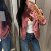 Suede Stand Collar Cropped Jacket Ribbed Hem Autumn Women Retro Daily Outerwear Chic Street Ladies Coat