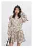 Women Dresses V Neck Loose Casual A Line Lace Up Long Sleeved Plaid Dress Puff Sleeve Spring Autumn