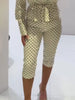 Polka Dot Cropped Pants Set For Women Y2K Stand Collar Lace Up Jacket High Waist Capri Pants Lady Street 2 Pieces Outfit
