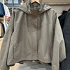 Spring Women's Windproof Stand Collar Jacket Cocoon Jacket with Hood Short Overcoat Simple and Versatile Solid Thin Coat