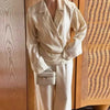 Satin Pants 2 Piece Matching Suit Women Casual Full Sleeve Lapel V-neck High Waist Wide Leg Long Pant Set Lady Office Daily Wear