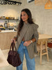 Elegant Stripe Blazer Women Loose Full Sleeve Stand Collar Single Breasted Coats Female Spring Outwear Lady