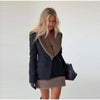 Faux Fur Collar Trim Tweed Set Long Sleeve Side Pockets Chic Women Blazer High Waist Mini Skirt Autumn Elegant Suit