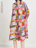 Printed Geometric Dress Women's Spring Lapel Single Breasted Color Block Loose A-line Stretch Dresses 2DB2204