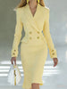 Elegant V-neck Double breasted Blazer Dress Commute Hight Waist Solid Party Dress Lady Casual Long Sleeve Wrap Hip Dress