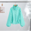 Shiny Stand Collar Short Jacket Women Puff Sleeve Drawstring Waist Cinching Pleated Jackets Autumn Causal Lady Outerwear