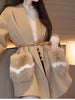 Women Winter Cashmere Wool Woolen Jacket Real Natural Fox Fur Pocket Coat Ladies Outwear Jacket
