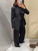 Balck Pants Set For Women Casual Stand Collar Single Breasted Blazer Wide-leg Pants Lady Spring Chic Street Outfits