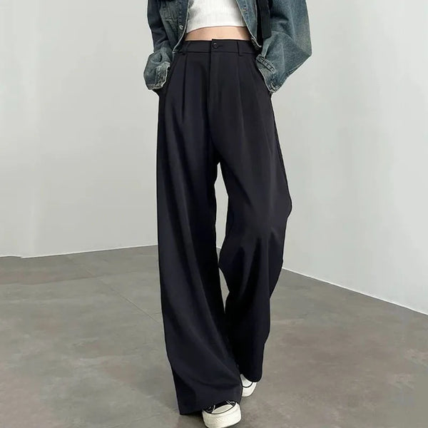 Korean White Suit Pants Women Casual Loose High Waisted Wide Leg Pants Ladies Simple All-Match Office Straight Trousers