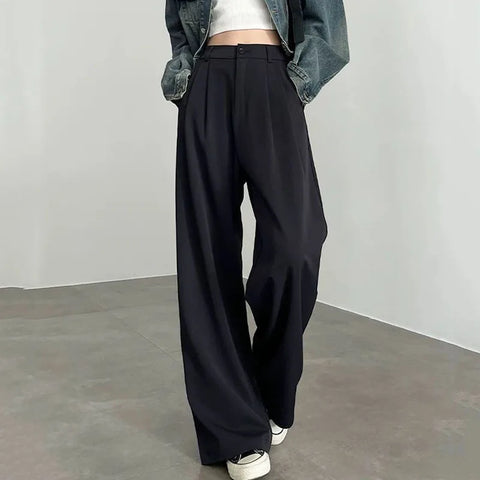 Korean White Suit Pants Women Casual Loose High Waisted Wide Leg Pants Ladies Simple All-Match Office Straight Trousers