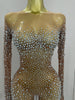 Sparkly Rhinestones Sexy Mesh See Through Bodycon Jumpsuit Women Birthday Gown Women Bar Nightclub Dancer Stage Outfit