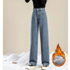 Winter Lady Thermal Plush High Waist Jeans Girls Snow Warm Denim Pants Women Classic Fleece Straight Leg Trousers
