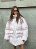Women's Oversized Quilted Jacket With Hooded Stand Collar Long Sleeve Zipper Pocket Coat Lady Warm Winter Outerwear