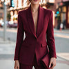 Women Formal Blazer Jacket Shawl Lapel Deep V Neck Shoulder Pad Long Sleeve Slim Office Business Coat