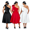Women Big Bow Shoulder Skew Collar Big Swing Knee Length Dress Belt Street Vestidos Sexy Party Evening Chic Dresse