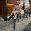 Houndstooth Blazer Set Women Lapel Collar Full Sleeve Coats Loose Long Trouser Lady Vintage Two Piece Outfit