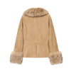 Women Faux Fur Collar Puffer Jacket Lapel Oversized Long Sleeve Warm Loose Thick Coat Female Winter Casual Jackets