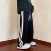 Korean Wide Leg Pant Women Loose Casual Striped High Waist Woman Hiphop Elastic Waists Pocket Straight Pants