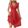 Women's Dress Lace Jacquard Hollow Out Slim V Neck Elastic Waist Midi Dress Vacation Mid Length Dresses for Daily Wear Korean